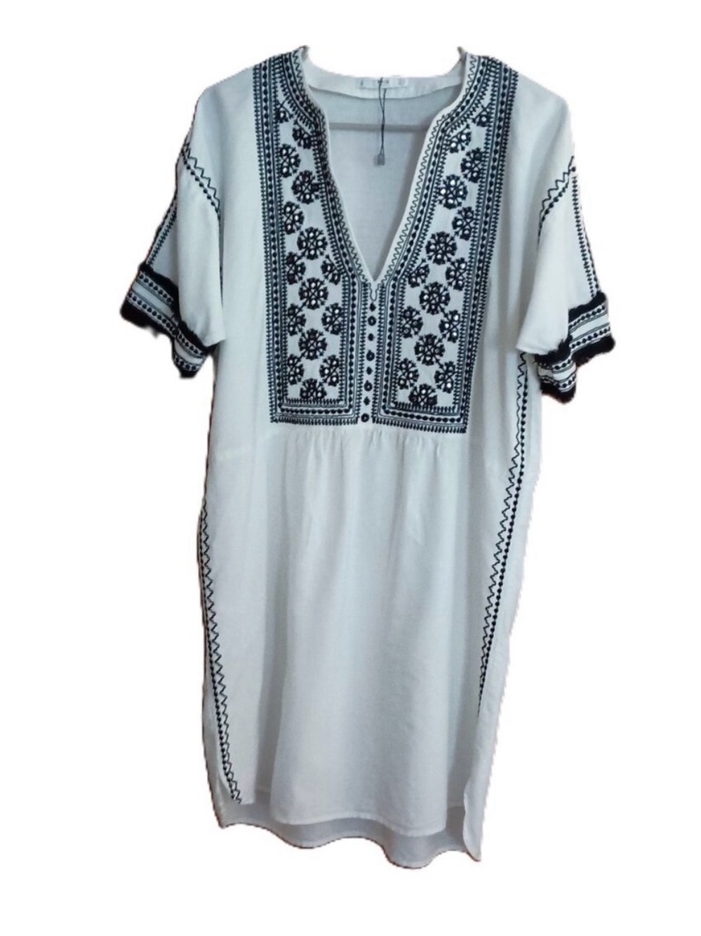 Mango MNG Women’s Boho Beach Coverup Dress White US SZ 6 EU M